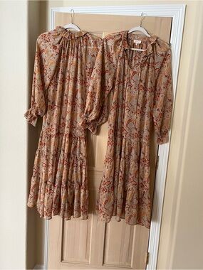 MELLODAY Floral Boho Midi Dress in Rust, Tan & Cream